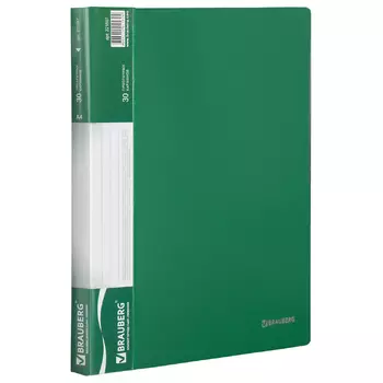 Папка 30 вкладышей BRAUBERG стандарт, зеленая, 0,6 мм, 221597 - Полиграфия
