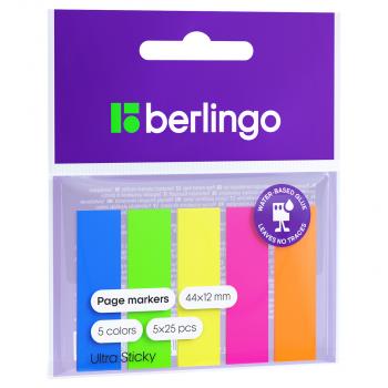Флажки-закладки Berlingo "Ultra Sticky", 44*12мм, 25л*5 неоновых цветов, европодвес, 305412 - Полиграфия