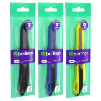 Нож канцелярский 9мм Berlingo "Razzor 100", push-lock, ассорти, европодвес, 316183 - Полиграфия