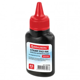 Краска штемпельная BRAUBERG, красная, 45 мл, на водной основе, 223598 - Полиграфия