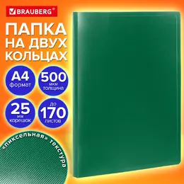 Папка на 2 кольцах А4 BRAUBERG PIXEL, 25 мм, темно-зеленая, до 170 листов, 0,5 мм, 273033 - Полиграфия
