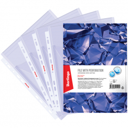 Папка-вкладыш с перфорацией на кнопке Berlingo, А4, ПВХ, 180мкм, глянцевая, расширяющаяся до 250л. НАБОР 10 шт, 354014 - Полиграфия