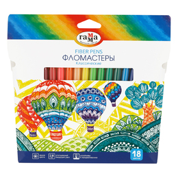 Фломастеры Гамма "Классические", 18цв., смываемые, картон. упак., европодвес, 356544 - Полиграфия