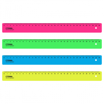 Линейка 30см СТАММ, пластиковая, непрозрачная, неоновые цвета, ассорти, 028388 - Полиграфия
