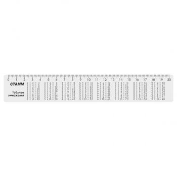Линейка 20см СТАММ "Таблица умножения", со справочным материалом, пластиковая, прозрачная, бесцветная, 083866 - Полиграфия