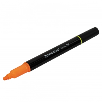 Текстовыделитель двусторонний BRAUBERG DUAL TIP, линия 1-4 мм, ОРАНЖЕВЫЙ, 150845  - Полиграфия