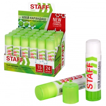 Клей-карандаш УСИЛЕННЫЙ STAFF Profit, 15 г, PVP-основа, 228661 - Полиграфия